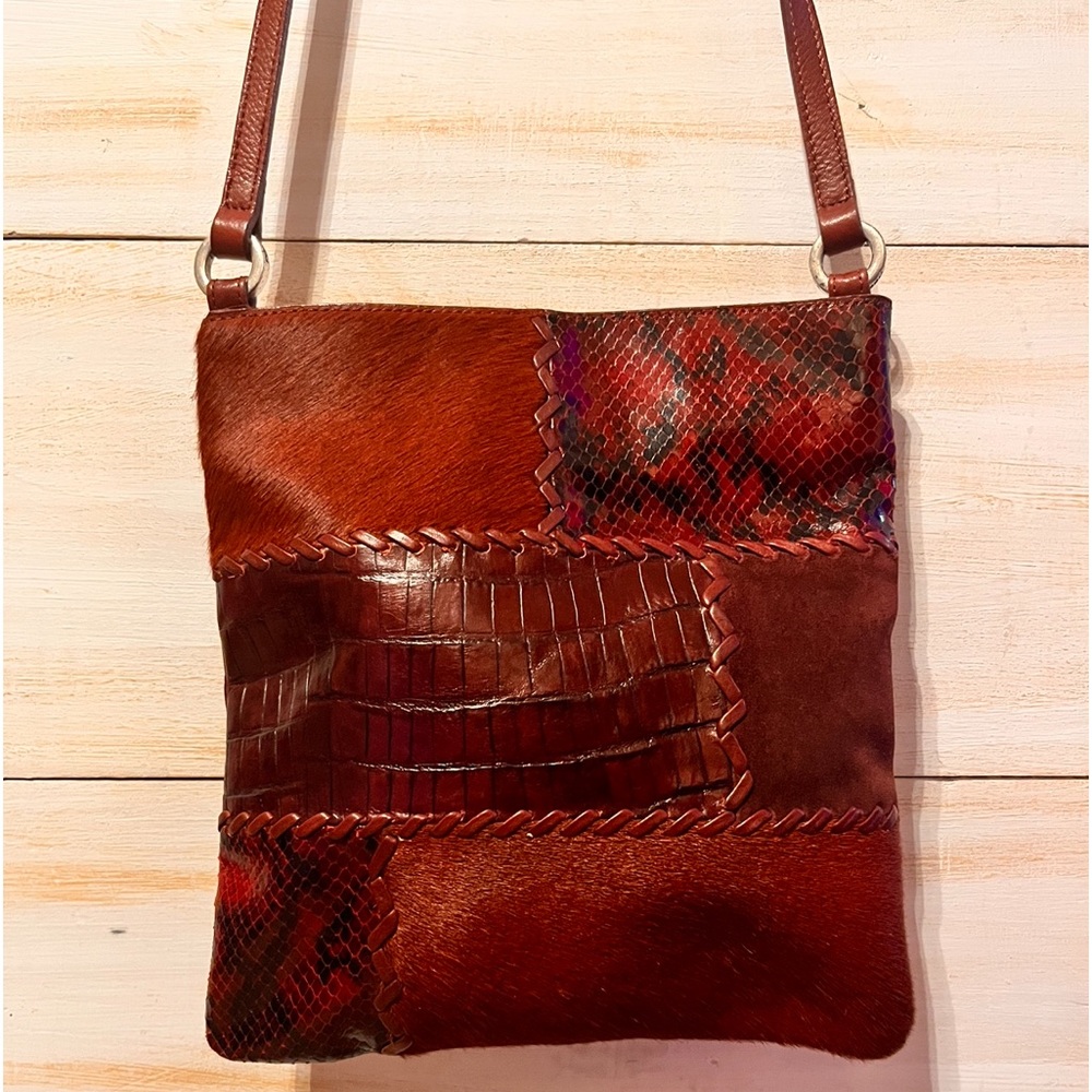 Fossil Patchwork Leather Crossbody Bag in Deep Red Wine in mint condition